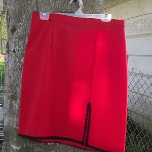 Body Language Bright Red with black Lace Trim Skirt
